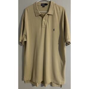 POLO RALPH LAUREN Men’s Tan Brown Golf Shirt Top Sz XL Pique Cotton Purple Pony
